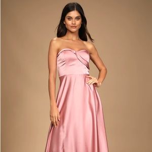 Lulus Real Romantic Light Rose Satin Strapless Maxi Dress